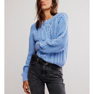 🆕 FREE PEOPLE Frankie Cable Sweater / Della Robbia Blue